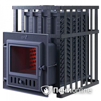 Дровяная банная печь Гефест ЗК в сетке-30 (М) ЗК чугунная дверца со стеклом в Бронницах